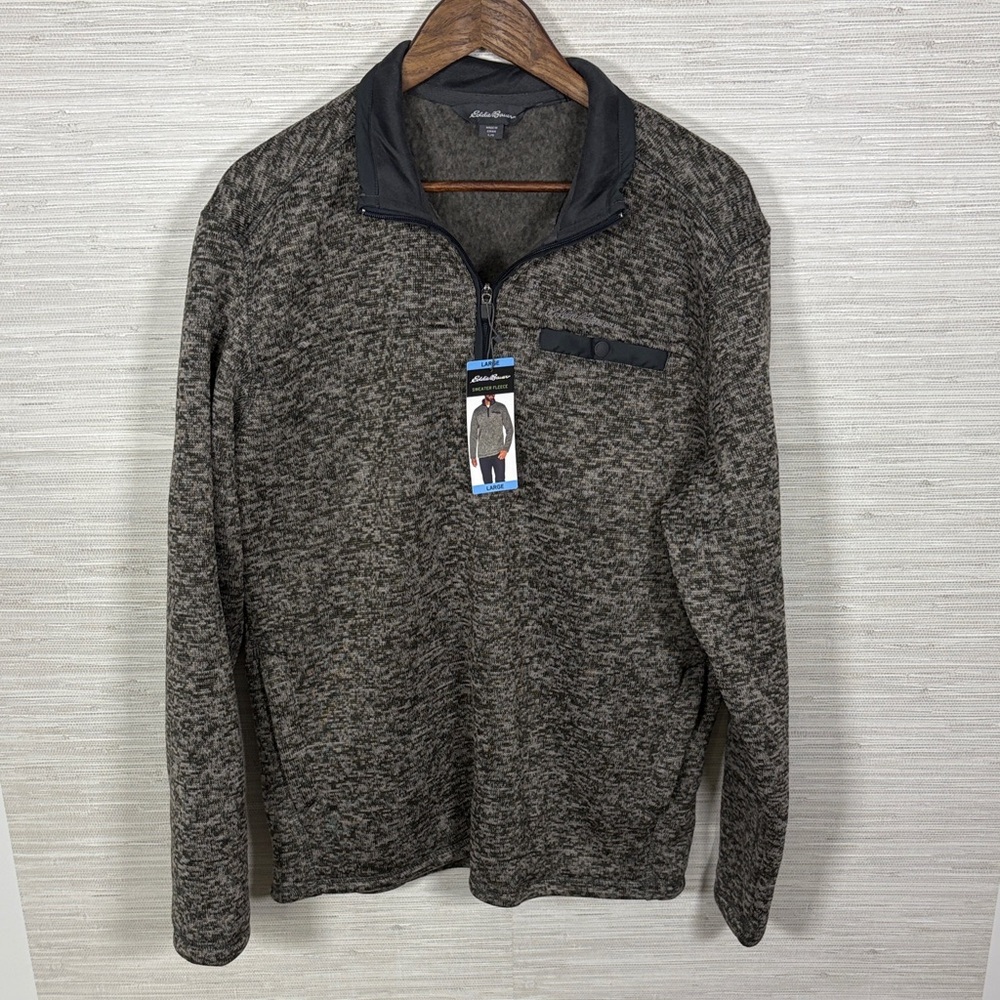 Eddie Bauer Men's Black and Gray Zip-Up Sweater Sz. L NWT